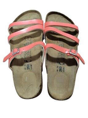 Birkenstock Coral Pink Birki's  double-strap slide sandals Sz 9